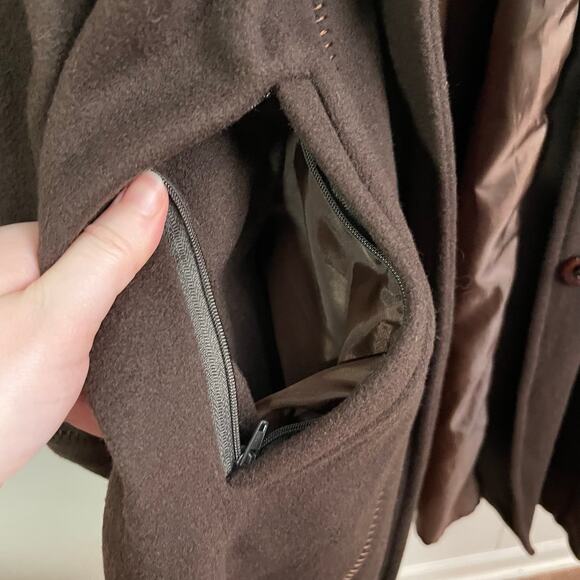 Vintage XL Made in Italy brown trench coat fur collar winter lambs wool classic - Picture 5 of 12